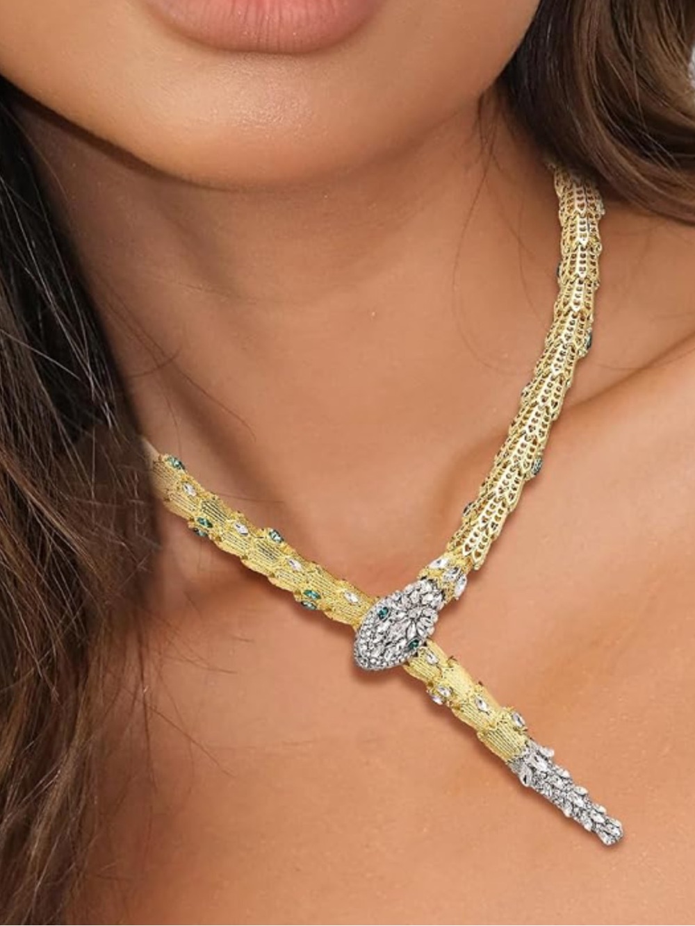 Gold & Silver Snake Necklace – Rhinestone Serpent Statement Choker